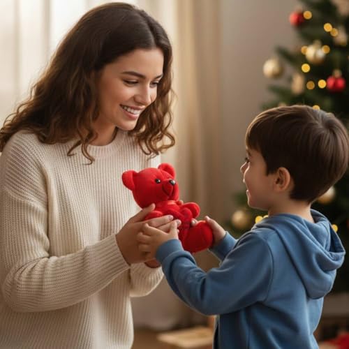 Image of ALVERO Cute Teddy Bear with Heart Cushion, Soft Plush Embroidered Heart Stuffed Toy, Gift for Girlfriend, Wife, Valentine, Anniversary & Kids Birthday 13 x 11 x 20cm (Red)