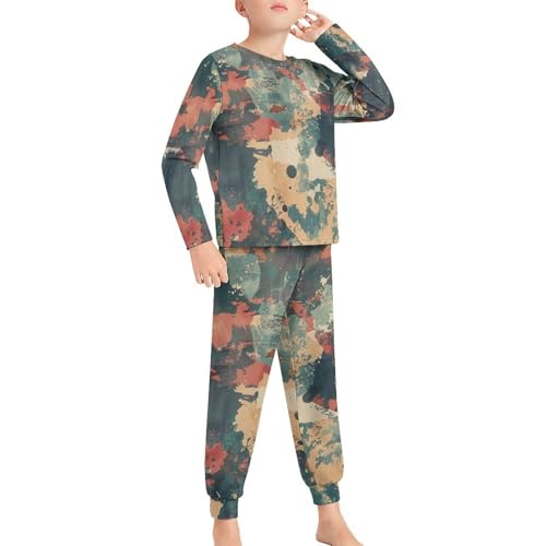 German Bundeswehr Flecktarn CamoBoys Casual Comfort Pajamas, Long Sleeve Pajama Set160CM