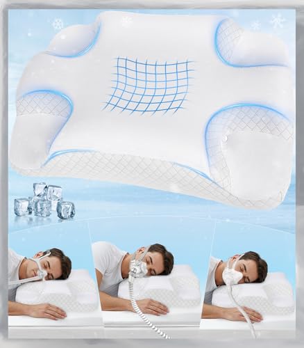 Image of Deep Sleep CPAP Pillow for Side Sleeping for All CPAP Masks Users to Reduce Air Leaks & Masks Pressure: Neck Support Pillows for Neck Pain Relief - Cooling Memory Foam Pillow Side Back Stomach Sleeper