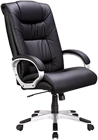 TRANSPEARL Computer Chair High Back PU Leather Adjustable Office Chair with Arm/Back Tilt Function, Black