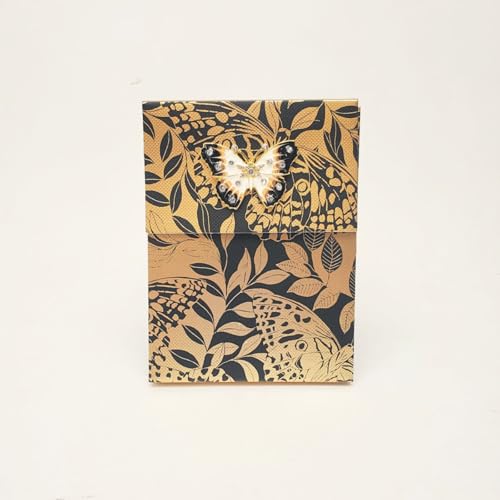 Image of Punch Studio Flip-Top Notepad For Daily Notes or Notes on-the-go, with Magnetic Closure, Brooch Embellishment, Gold-Foil Accents & 75 Illustrated Sheets, 5 inch x 3.75 inch - Black Butterflies (50441)