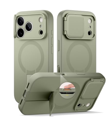 Image of SURITCH for iPhone 17 Pro Case with Camera Control Cover, Camera Cover and Adjustable Kickstand, Compatible with MagSafe, Shockproof Bumper Protective Cases 6.3 Inch, Green