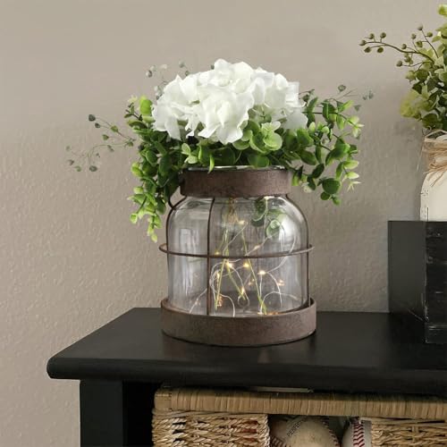 Farmhouse Glass Lantern Vase Vintage Flower Vases with Plants Hydrangea Lights Rustic Floral Arrangement Centerpieces Home Decor Hostess Housewarming Gift