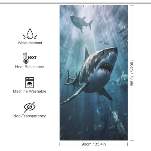 Rideau de douche requin imperméable anti-éclaboussures lavable en machine 92x183cm - 4