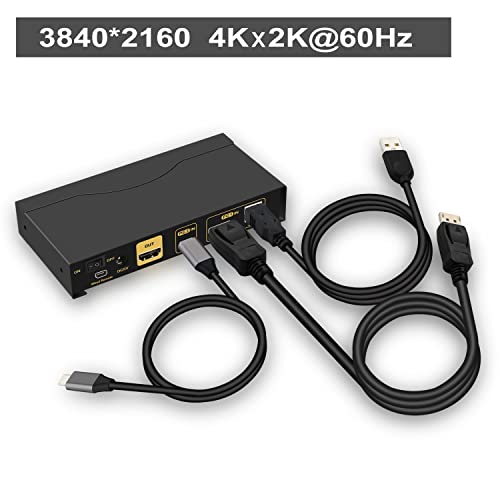 Cklau 2 Port Usb-C + Displayport Kvm Switch 4K60Hz 2K144Hz With Audio, Cables And Usb 2.0 Hub, 2 Computers 1 Monitor Switcher Supports Thunderbolt 4 Device, Dp1.2 #TOP1