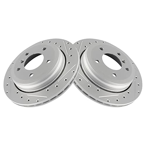 Image of TRQ Performance Rear Brake Pad and Rotor Set Ceramic Coated Drilled Slotted Compatible with 2001-2005 BMW 325xi