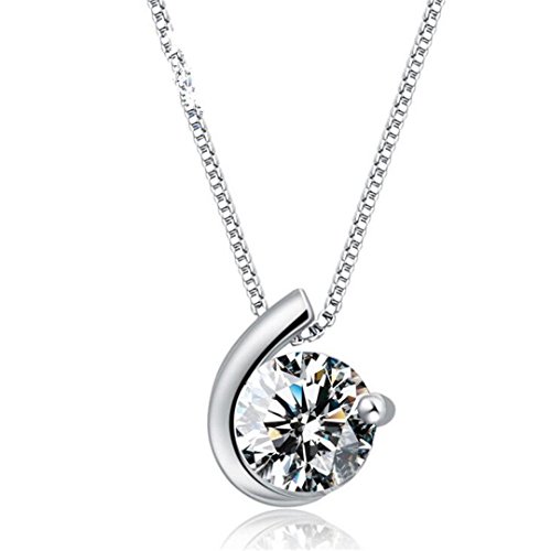 Wunhope Damen Frauen Halskette 925er Sterling Silber mit Glitzer Zirkonia Wild Kurzer Absatz Schneeflockeform Mond Temperament Kette+Anhänger Cover