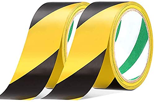 SACONELL 2 Pack Safety Tapes 48mm×20m Black/Yellow Hazard Warning Tape Adhesive Marking Barrier Tape