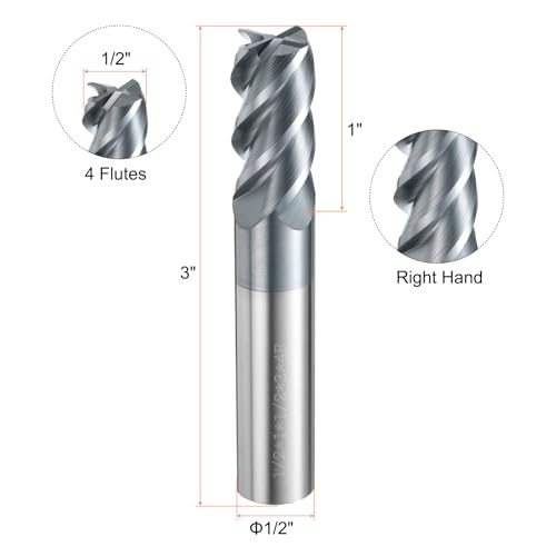 Image of HARFINGTON Carbide Square Nose End Mill Bit 1 /2 inch Cut Dia 4 Flutes TiAlN Coated Milling Cutter for Hardened Steel Metal (1 /2 inch Shank 1 inch Cut Length 3 inch Long 45 Degree Helix HRC53-55)