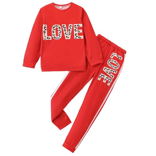Image of Tween Girl's Letter Print Top + Jogger Pants 2 Piece Outfit Set Kids Clothing, Sizes 6-14 Years