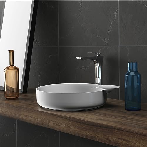 Ellai Polaris Round Bathroom Vessel Sink Drop In Sink White Semi Recessed Vessel Sink Modern Ceramic Bathroom Sink Bowl 15.7 Inch X 6.7 Inch  thumb #7