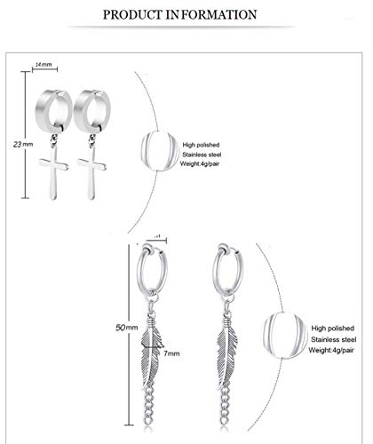 WAINIS 12 Pairs Stainless Steel Non Pierced Earrings for Men Women Magnet CZ Clip on Feather Dangle Earrings Set 8mm3