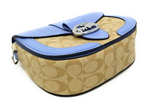 Coach Women's Georgie Saddle Bag In Signature Canvas (Silver/Light Khaki Marble Blue) #TOP28