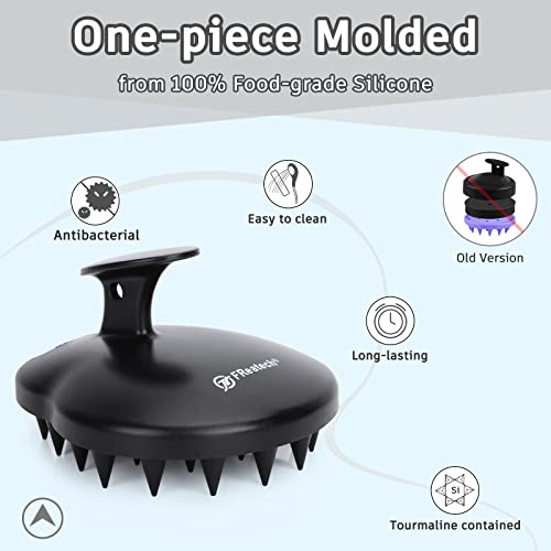 Freatech 100% Silicone Hair Scalp Massager Shampoo Brush For Scalp Care And Hair Growth, Waterproof Shower Hair Scrubber Scalp Exfoliator For Dandruff And Buildup, Sturdy And Hygienic, Black #TOP1