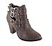 Women's Faux Leather Chunk Stacked Heel Strappy Triple Buckle Ankle Boots in Black, Tan, Brown