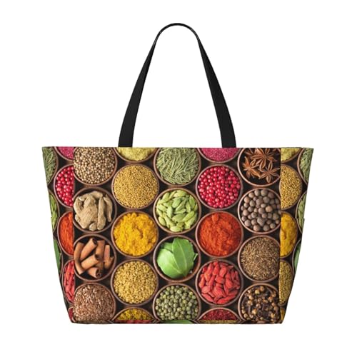 Spices And Herbs Print Large Beach Tote Bag for Women Extra Large Capacity Sandproof Waterproof Pool Bag Suitable for Swimming Pool Gym Groceries Travel2