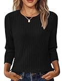 NORACORA Womens 3/4 Sleeve Sweater Tops Round Neck Loose Fit Tunic Blouses Dressy Pullover Shirts for Business Casual Work Summer Fall Fashion Black M