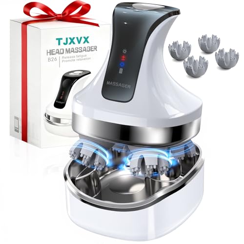 TJXVX Electric Head Massager, Cordless Waterproof Scalp Cleaning, Soft Silicone Heads with 108 Kneading Nodes, Hair Growth, 4 Modes, Gift for Men Women, White