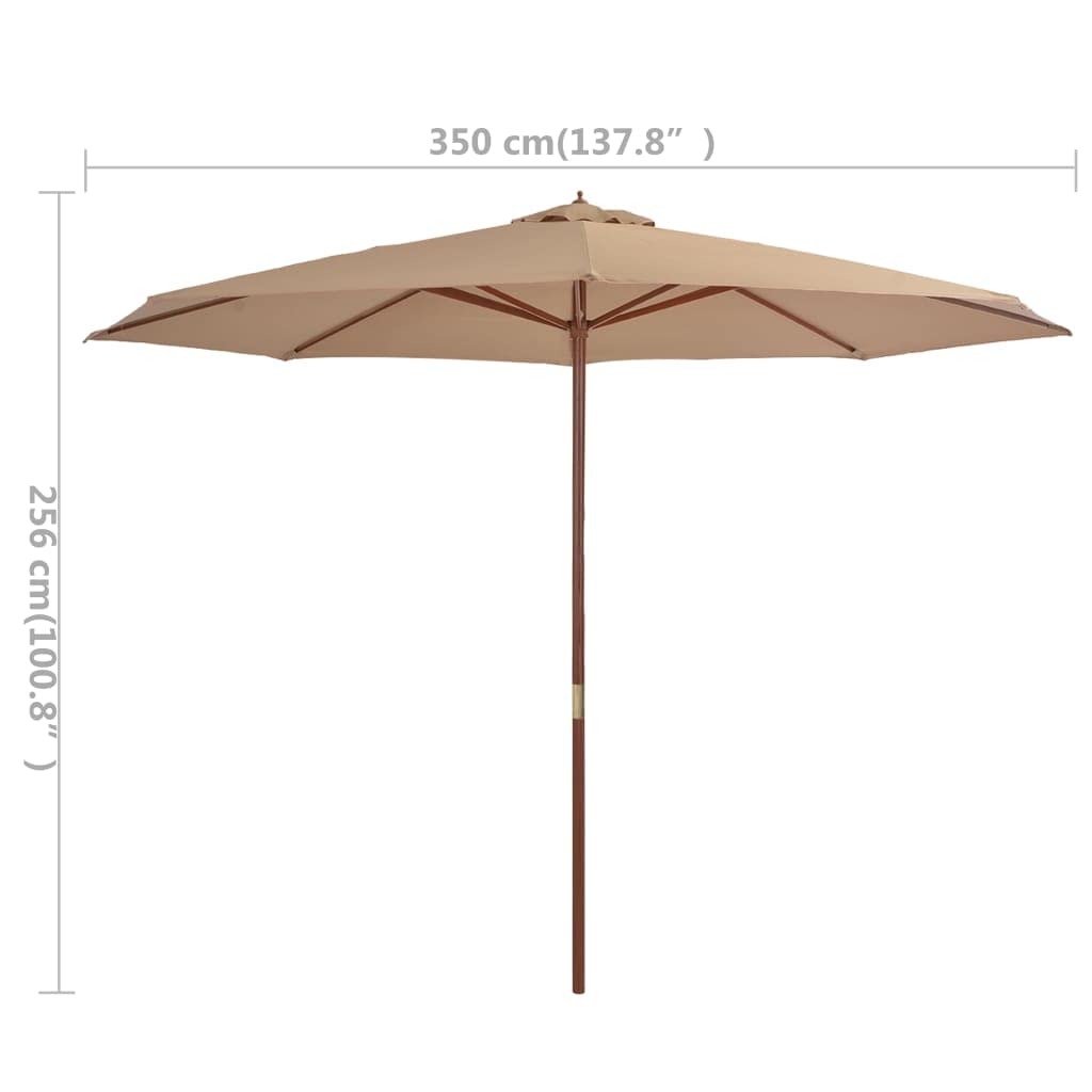 vidaXL Parasol d'extérieur avec mât en bois 350 cm Taupe