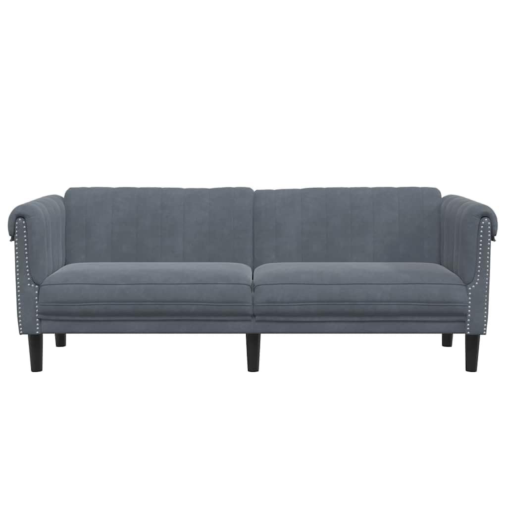 Sofá de 3 plazas de terciopelo gris oscuro, diseño moderno con tela suave y patas estables para la comodidad del salón