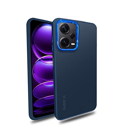 Image of A rtistque Frosted Translucent Back Cover Case for Mi Redmi Note 12 Pro 5G | Electroplated Chrome Ring | Raised Camera Edges for Protection | Smooth Sides TPU - Blue