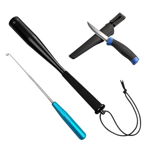 Mazo de aluminio para aturdir peces y juego de extractor de anzuelos con cuchillo de pesca