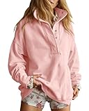 Gacaky Sweatshirt for Women Oversized Casual Long Sleeve Button Henley Neck Pullover Tops Fashion Outfits Clothes Pink S
