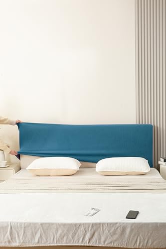 Image of HOMETHREADS Stretchable Lycra /Velvet Headboard Cover | Soft, Dust-Proof & Wrinkle-Resistant Bed Back Protector | Fits Leather, Wooden & Fabric Bedsides | for 5ft to 6.5ft Beds | (Sky Blue, 150x65cm)