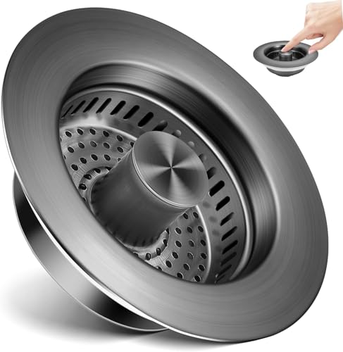 Proxima Direct Sink Drain Strainer Kitchen 304 Stainless Steel 3 in 1 Pop Up Sink Stopper with Basket Filter Anti-Clogging Sink Drain Strainer for 89mm (Gunmetal Gray)