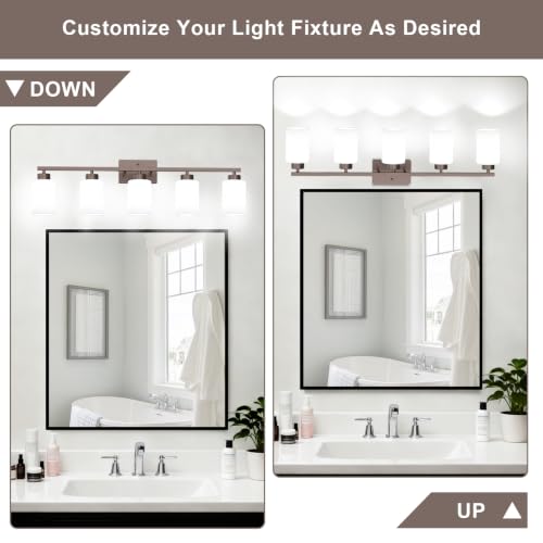 Image of IZORRO Bathroom Light Fixtures, Modern Vanity Lights, Bathroom Lighting Fixtures Over Mirror with Milky White Shade, Wall Sconce for Living Room Cabinet Bedroom (Oil Rubbed Bronze, 5-Light)