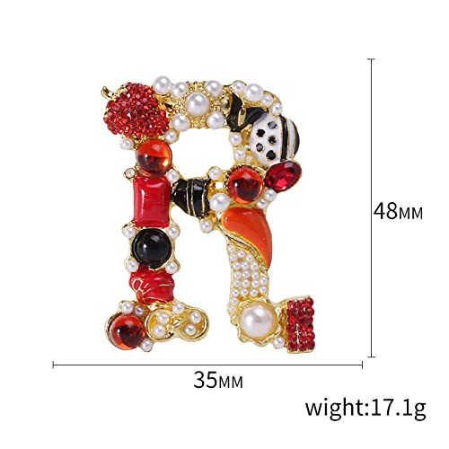 Image of Initial Brooch Pins A-Z 26 Letters Brooches For Women Colorful Enamel Alphabet Pin Pearl Crystal Lapel Pin
