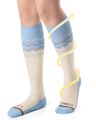 CAMBIVO Medias de Compresión Mujer, Calcetines Compresion 15-20 mmHg, Compression Socks de Moda, Calcetines Altos para Running, Yoga, Viaje, Senderismo, Embarazo, Trabajo, Enfermera, Uso Diario