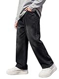 JiAmy Boys Baggy Jeans Wide Leg Elastic Waist Pants Denim Trousers with Pockets Casual Streetwear Black 13-14Y