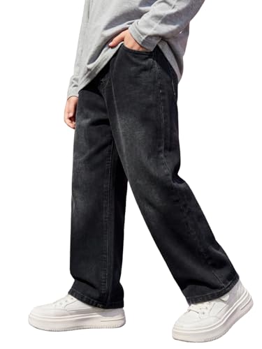 JiAmy Boys Baggy Jeans Wide Leg Elastic Waist Pants Denim Trousers with Pockets Casual Streetwear Black 13-14Y