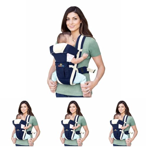 Image of BabyGo Kids 4-in-1 Adjustable Baby Carrier Cum Kangaroo Bag | Multiple Carry Positions: Front, Back, Hip - Comfortable & Adjustable with Safety Belt and Buckle Straps (Blue) (Pack of 4)