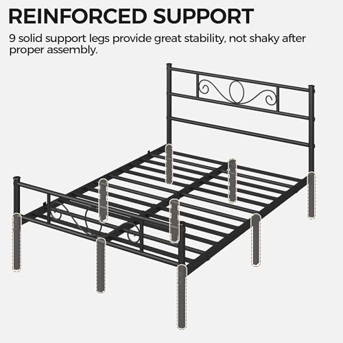Yaheetech Bettrahmen Metallbett Bettgestell aus Metall, Doppelbett für 140 x 200 cm Matratze, Gästebett für kleine Räume, Schwarz