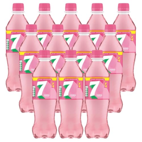 7 ZERO SUGAR Pink Lemonade Flavoured Fizzy Soft Drink Lemon, Lime, and Raspberry Flavour with Sweetners Carbonated Soda 500ml Bottles Low in Calories and No Caffeine Recyclable (Pack of 12)