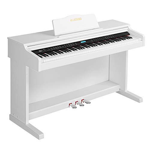 LAGRIMA White Digital Piano with Standard Key, 88 Key Electric Piano for Beginner(Adults/Kids) W/Music Stand+Power Adapter+3-Pedals+Instruction Book+Headphone Jack