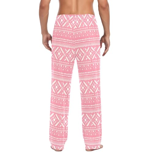 Mens Cotton Pajama Pants Sleep Lounge Pj Bottoms Sleepwear with Pockets Drawstring S Pink Aztec Geometric3