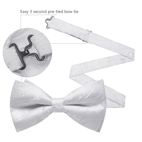 Image of YOHOWA Paisley Striped Men Bow Tie Pre-Tied Formal Adjustable Colorful Bowties Handkerchief Cufflinks Set Wedding Party