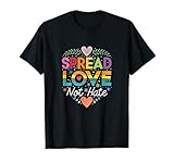 Spread Love Not Hate Protest LGBTQ Rainbow Hearts Pride T-Shirt