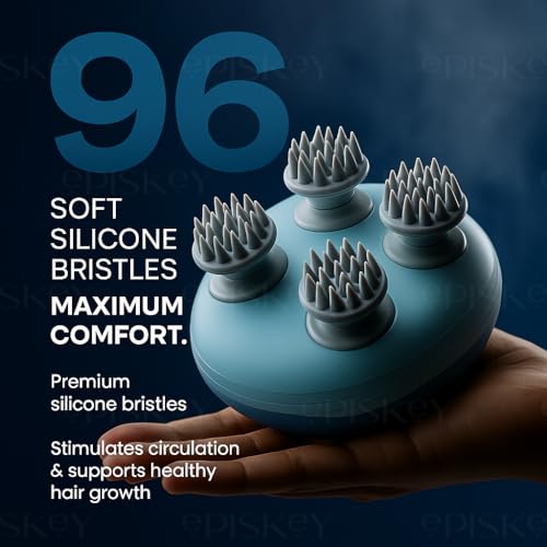 Image of Episkey Reviver Electric Scalp & Head Massager | 4 Rotating Kneading Heads with 96 Soft Silicone Nodes (Detachable & Washable) | Cordless Rechargeable Handheld for Relaxation & Stress Relief