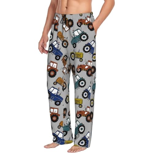 Mens Pajama Pants Bottoms with Pockets - Color tractor Comfy Mens Pj Pants, Soft Men Lounge Pants