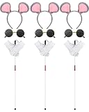 Liitrsh 12 Pcs Mouse Costume Accessories Set Mouse Headbands Round Sunglasses Folding Blind Cane White Gloves(Pink Gray Ear)