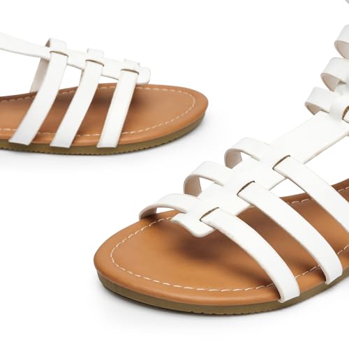 Image of Trary Women's Sandal, Comfortable Gladiator Sandals Ankle Strap Flats Sandalias Para Mujer Beach Sandals Wide Width Open Toe Cross Strappy Sandals for Women Dressy Summer