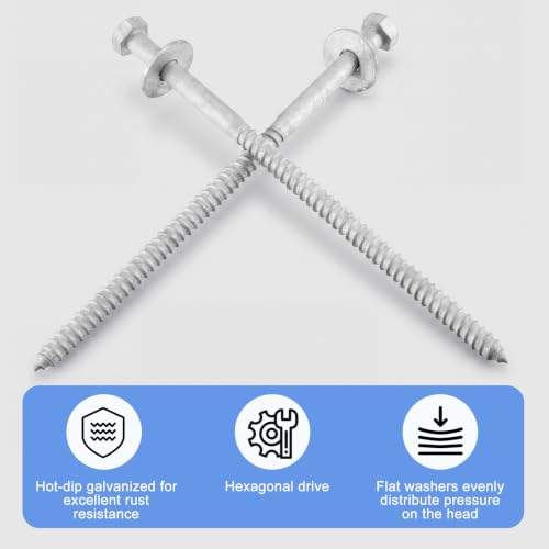 Image of Hicarer 60 Pcs 1 /2 inch X 10 inch Hex Head Lag Screws Bolts with Washers Kit for Wood Hot Dip Galvanized Lag Bolts Heavy Duty Screws Kit