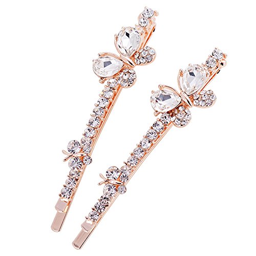 Ruihfas 1 Pair Fashion Women Girls Crystal Rhinestone Hairpins Double Butterfly Design Hair Pins Clips Barrettes Headdress (White)