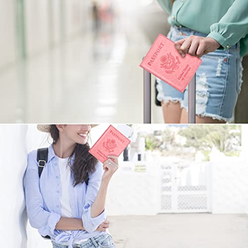 Image of Eoehro Passport and Vaccine Card Holder, Faux Leather, AI-pink, Compact, Lightweight, Waterproof