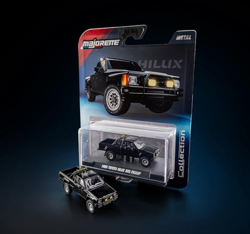 Image of Jada Majorette Collection - 1985 Toyota Hilux SR5 Pickup 1:64 Die-Cast Model Car with Rubber Tires & Display Case, for Collectors & Adults
