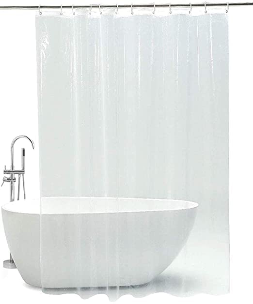 Image of 0.20 MM PVC Transparent AC /Shower Curtain 100% Waterproof 4.5 Feet x 8 Feet (Pack of 2) with 16 Hook
